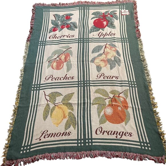The Rug Barn Fruit Sampler Seafoam Combo Throw Blanket Cotton Vintage 57"x43"